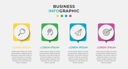 Fototapeta premium Business Infographic design template Vector with icons and 4 four options or steps. Can be used for process diagram, presentations, workflow layout, banner, flow chart, info graph