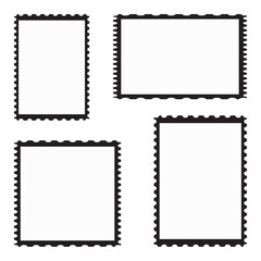 Blank postage stamp template set isolated on white background. Collection of trendy postage stamps for label, sticker, app, post stamp and wallpaper. Creative art concept, vector illustration