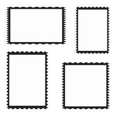 Blank postage stamp template set isolated on white background. Collection of trendy postage stamps for label, sticker, app, post stamp and wallpaper. Creative art concept, vector illustration