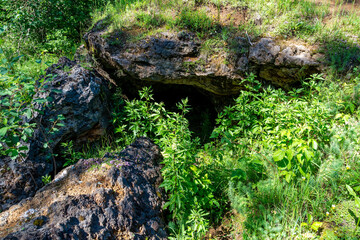 Cave in travertine dome in Laski (community Boleslaw, Poland)