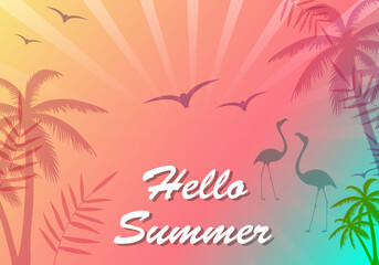 Fototapeta na wymiar Hello summer poster. Abstract gradient background, vector. Modern hello summer background for placard, ad, cover, banner, leaflet and flyer template. Creative art concept, vector illustration