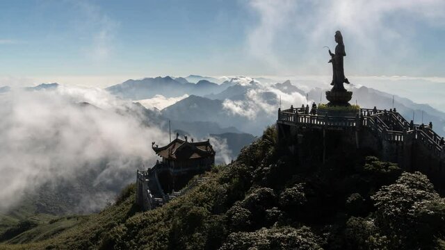 Fansipan Vietnam Mountain Top Statue Of The Bodhisattva Time Lapse
