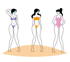 people with mask and swimsuit summer