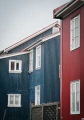 Red and Blue houses in Reykjavik, Iceland
