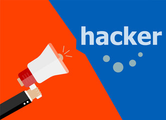 Hacker. Hand holding a megaphone. flat style