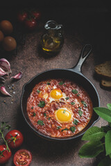 Shakshuka, middle eastern fried eggs with spicy tomato sauce