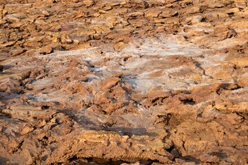 Salt ponds, bubbling chimneys and salt terraces form the bottom of the volcanic crater Dallol, Ethiopia: The Hottest Place on Earth,Danakil Depression,North Ethiopia,Africa