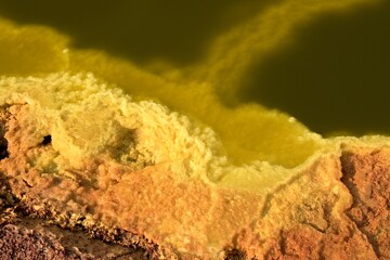 Salt ponds, bubbling chimneys and salt terraces form the bottom of the volcanic crater Dallol, Ethiopia: The Hottest Place on Earth,Danakil Depression,North Ethiopia,Africa