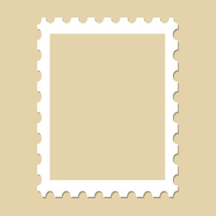 Blank postage stamp template isolated on beige background. Trendy postage stamp for label, sticker, app, mockup post stamp and wallpaper. Creative art concept, vector illustration