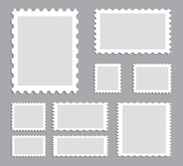 Blank postage stamps set isolated on gray background. Collection of stamps for web site,app,poster,placard and wallpaper. Creative art concept, vector illustration eps 10
