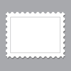 Blank postage stamp template isolated on gray background. Trendy postage stamp for label, sticker, app, mockup post stamp and wallpaper. Creative art concept, vector illustration