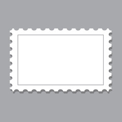 Blank postage stamp template isolated on gray background. Trendy postage stamp for label, sticker, app, mockup post stamp and wallpaper. Creative art concept, vector illustration