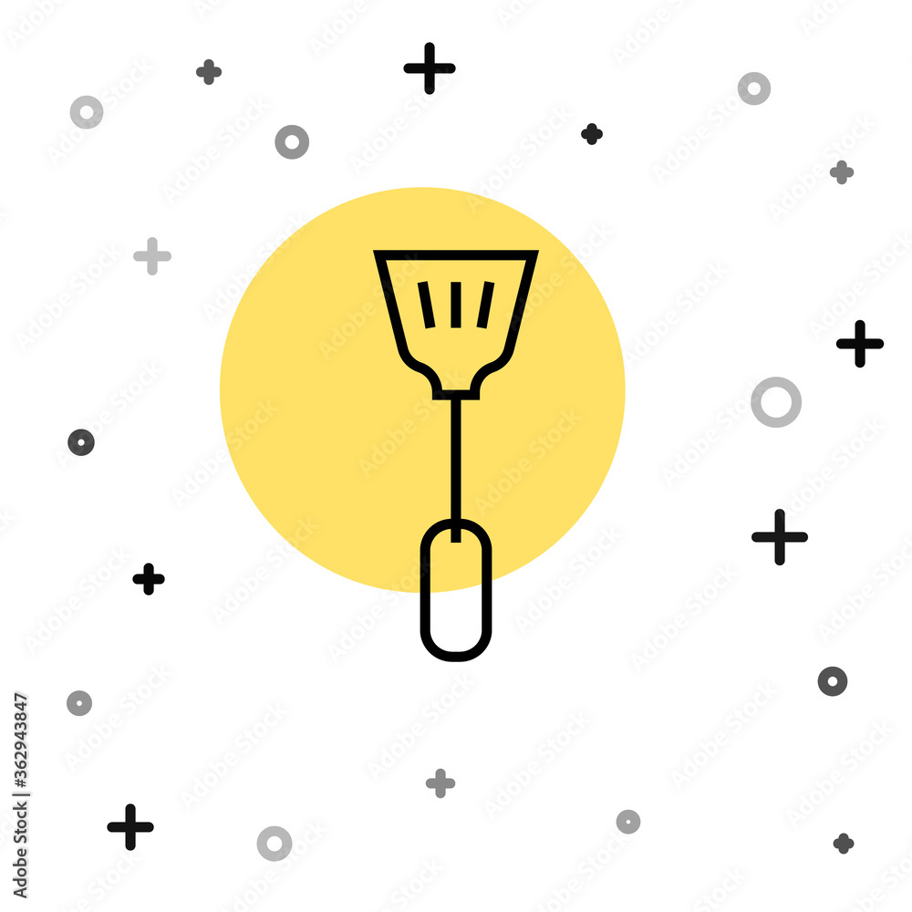 Poster black line fly swatter icon isolated on white background. random dynamic shapes. vector.