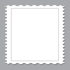 Blank postage stamp template isolated on gray background. Trendy postage stamp for label, sticker, app, mockup post stamp and wallpaper. Creative art concept, vector illustration