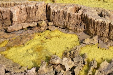 Salt ponds, bubbling chimneys and salt terraces form the bottom of the volcanic crater Dallol, Ethiopia: The Hottest Place on Earth,Danakil Depression,North Ethiopia,Africa