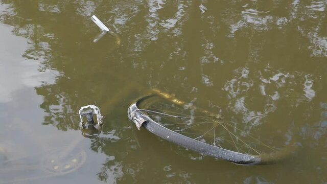 Bicycle Thrown In The Water At Amsterdam The Netherlands 15 May 2020