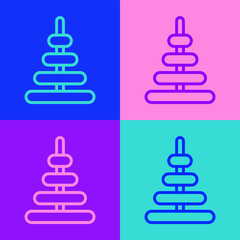 Pop art line Pyramid toy icon isolated on color background. Vector.