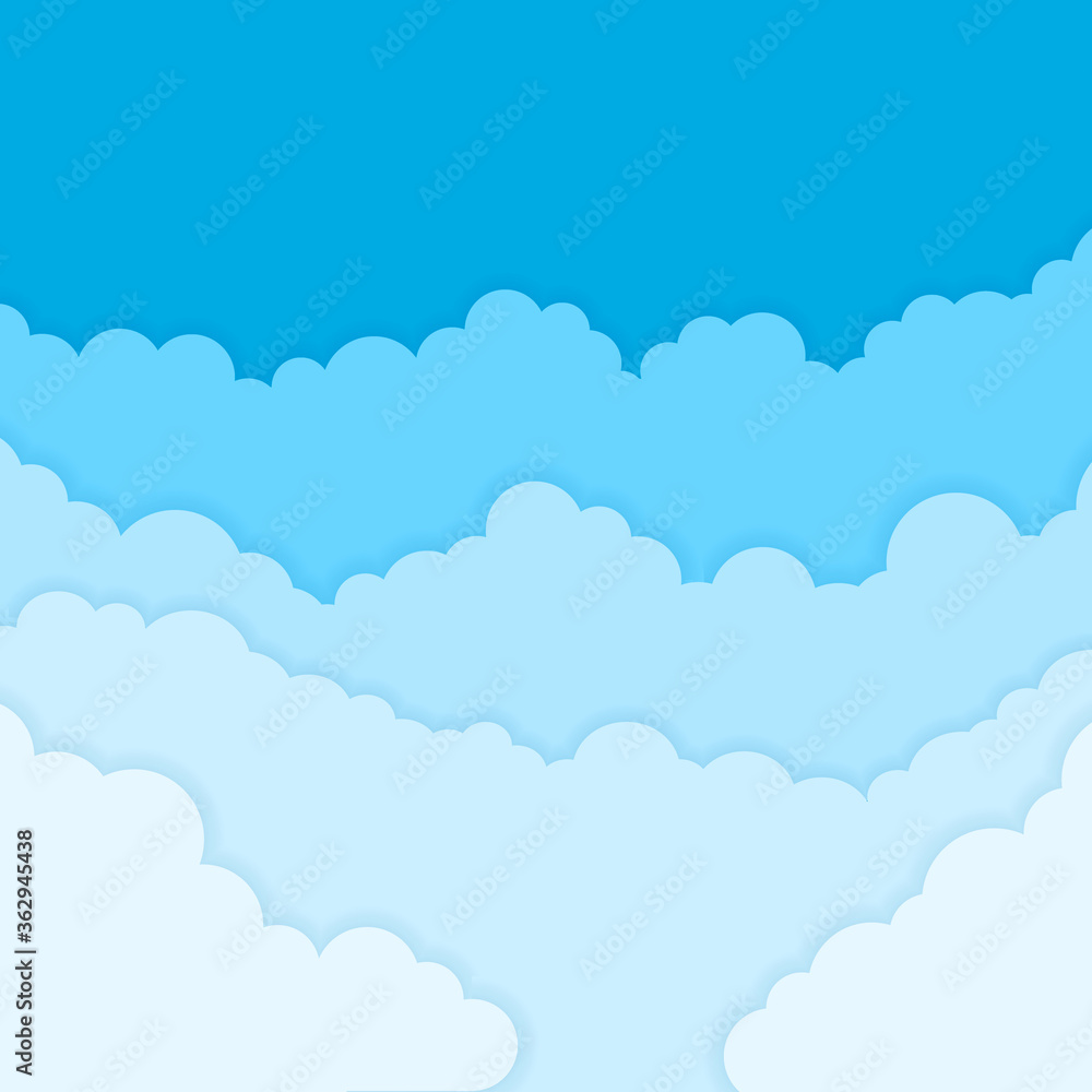 Poster Floating Paper Clouds Background - Vector floating paper clouds on a blue background. EPS10 file with transparency.