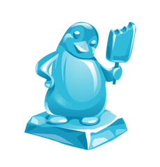 illustration of statuette, figurine ice penguin with ice cream