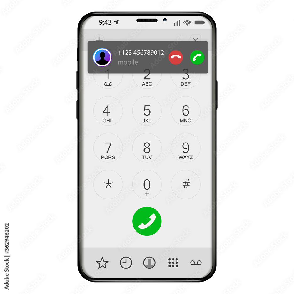 Poster incoming call screen display from smartphone. how to answer phone mobile application user interface. vector illustration