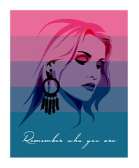 print banner with girl sketch and slogan Remember who you are