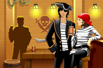 illustration of beer pirate costume party