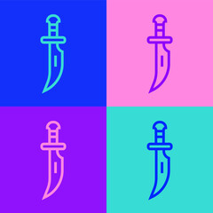 Pop art line Dagger icon isolated on color background. Knife icon. Sword with sharp blade. Vector.