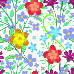 Vector Color Flowers Seamless Pattern