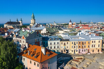 Fototapeta premium Lublin. Poland. Aerial view of old town. Touristic city center of Lublin bird's eye view. Popular tourist destinations from above.