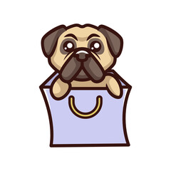 Cute pug dog cartoon logo vector mascot character