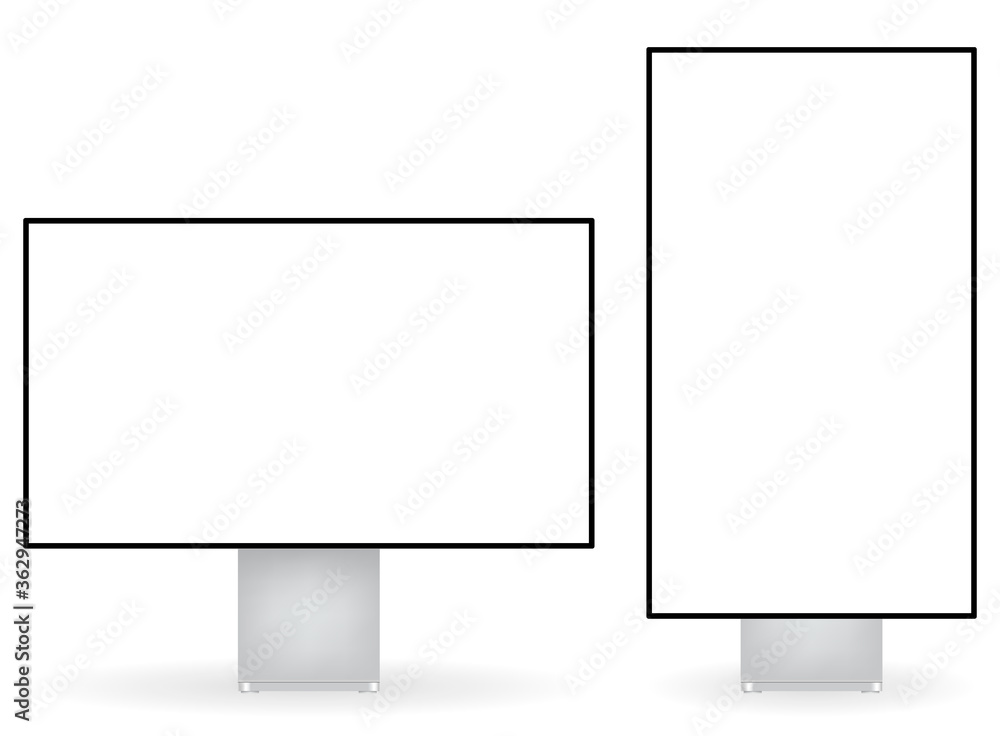 Poster Three black computer monitor with white display - stock vector