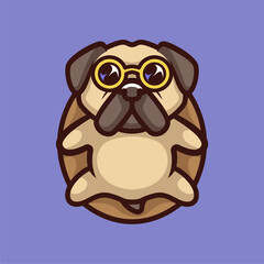 Cute pug dog cartoon logo vector mascot character