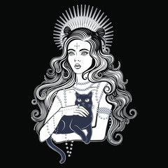 Vector Black and White Cat Woman Illustration