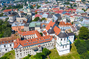 Lublin. Poland. Aerial view of old town. Touristic city center of Lublin bird's eye view. Popular tourist destinations from above.