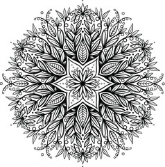 Vector Black and White Floral Mandala Illustration