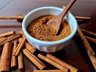Cinnamon is a spice obtained from the inner bark of several species of trees of the genus Cinnamomum (family Lauraceae), used in sweet and savory foods. We have cinnamon powder and cinnamon stick.
