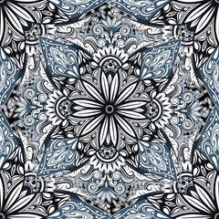 Vector Black and White Floral Seamless Pattern
