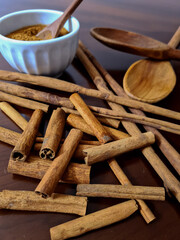 Cinnamon is a spice obtained from the inner bark of several species of trees of the genus Cinnamomum (family Lauraceae), used in sweet and savory foods. We have cinnamon powder and cinnamon stick
