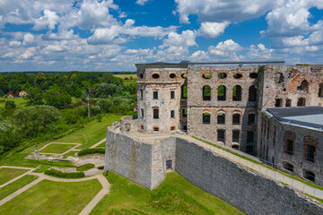 Krzyztopor Castle Poland. Aerial view of old, ruined castle in Ujazd, Świetokrzyskie Voivodeship, Poland.