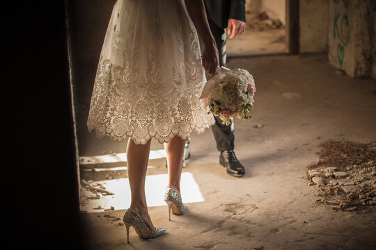 short wedding dress and heels