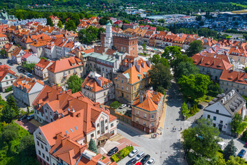 Fototapeta na wymiar Sandomierz, Poland. Aerial view of medieval old town with town hall tower, gothic cathedral.