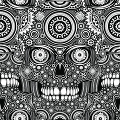 Vector Abstract Black and White Robot Skull Seamless Pattern