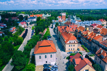 Obraz premium Sandomierz, Poland. Aerial view of medieval old town with town hall tower, gothic cathedral.