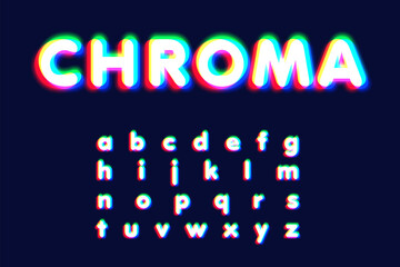 Realistic chromatic aberration font set, vector illustration