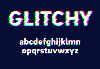 Obraz premium Realistic glitch font set, vector illustration