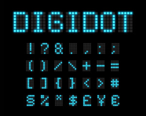 Realistic digital scoreboard font set, vector illustration