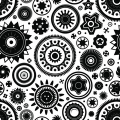 Vector Black and White Technical Seamless Pattern