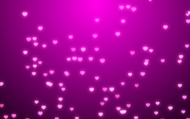 Valentine day pink hearts on purple background.