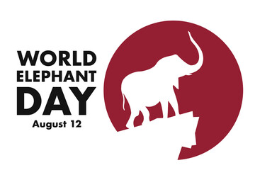 World Elephant Day. August 12.Holiday concept. Template for background, banner, card, poster with text inscription. Vector EPS10 illustration.