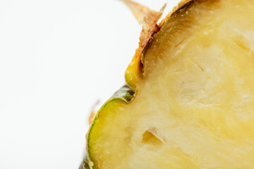 close up view of delicious sweet cut pineapple isolated on white